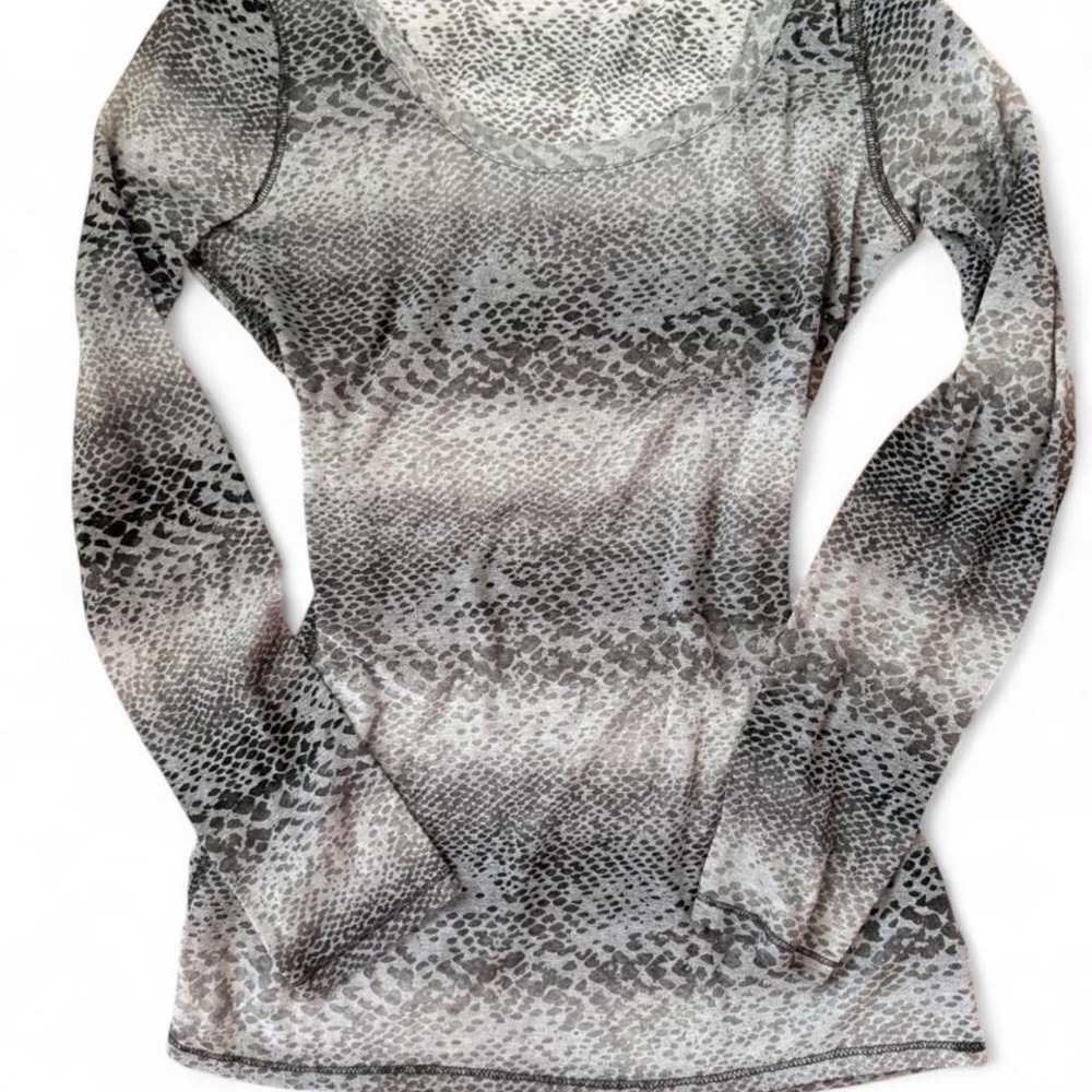 Y2K 2000s style Express semi‎ transparent grey animal print long sleeve top